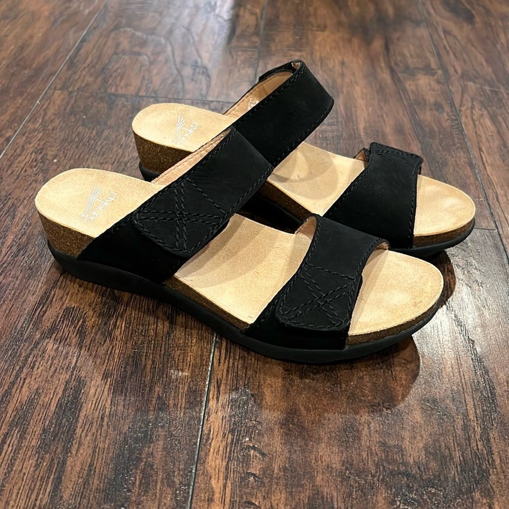 Dansko Black Nubuck Slide Sandals